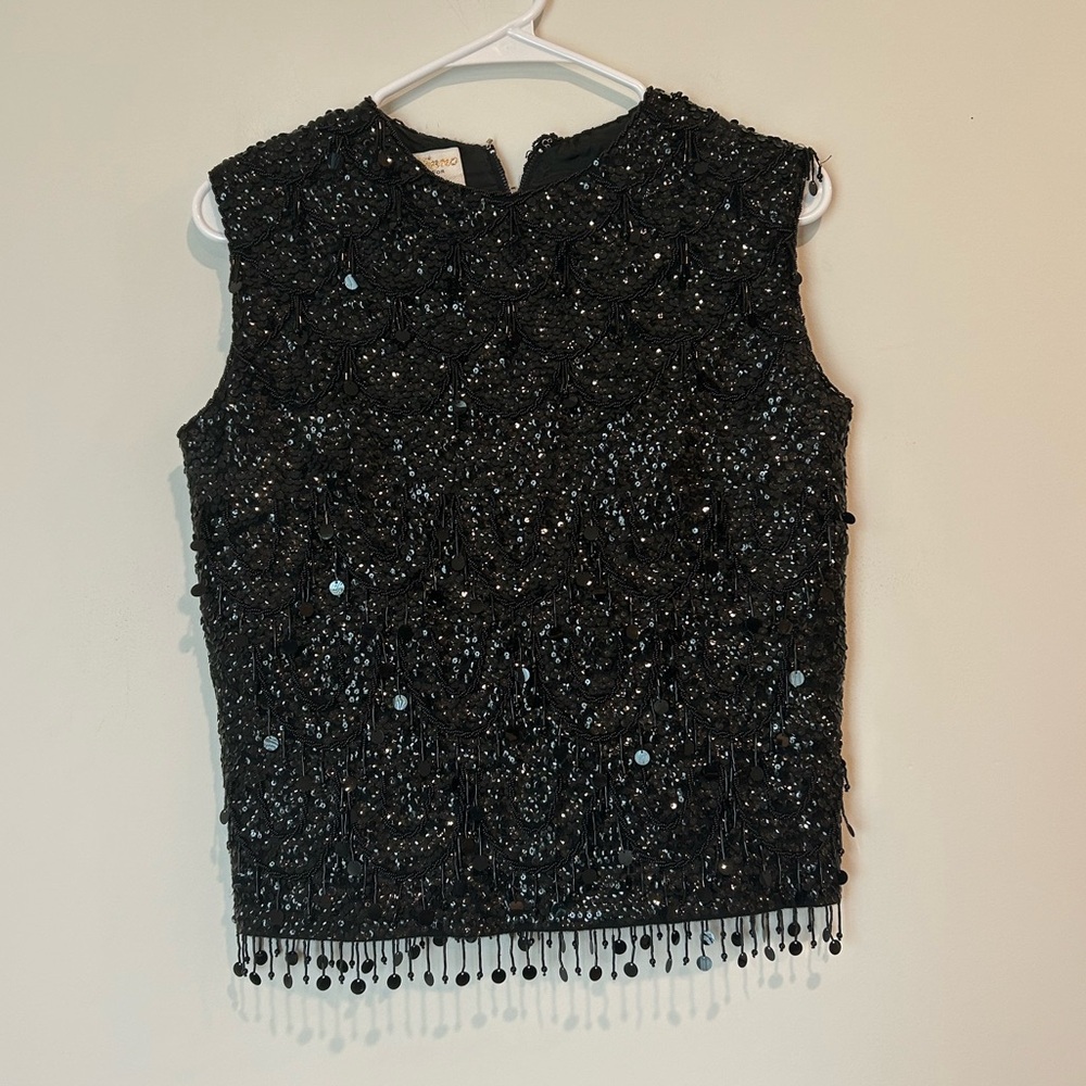 Vintage Gia Ninno Designs for Joyce 100% Wool Size 12 Beaded and Sequined Top